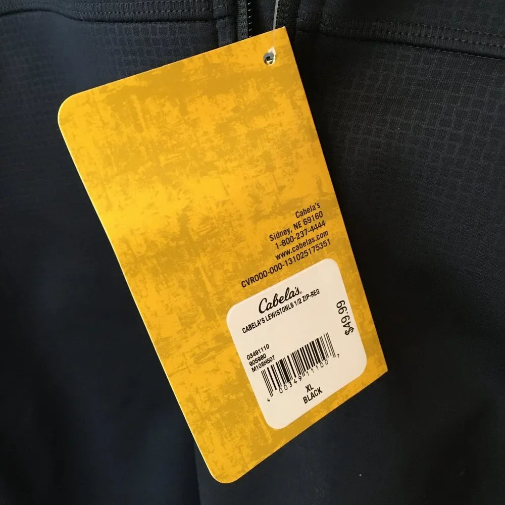 Cabela's Mens Pullover 1/2 Zip Lewiston Black Long-Sleeve Polyester XL $50